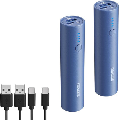 Portable Charger, 5000mAh Mini Power Bank, S03 2-Pack Pocket Size Fast Charging USB-C (in&Out), PowerNano, Compatible with iPhone Series, Android Phone and More Blue