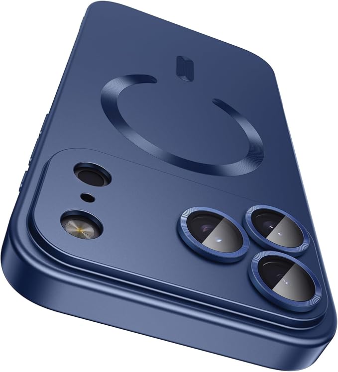 Magnetic for iPhone 17 Pro Case [Compatible with MagSafe][Built-in Camera Lens Protector] Slim Thin Soft Silicone Bumper Shockproof Metallic Luster Phone Case (Blue)