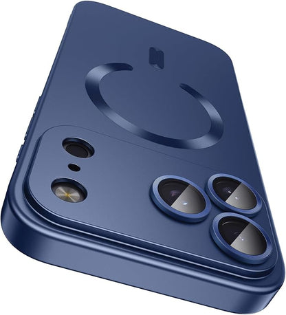 Magnetic for iPhone 17 Pro Case [Compatible with MagSafe][Built-in Camera Lens Protector] Slim Thin Soft Silicone Bumper Shockproof Metallic Luster Phone Case (Blue)