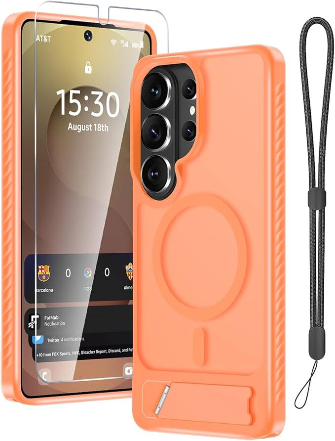 RMOCR for Samsung Galaxy S26 Ultra Case with Screen Protector+Lanyard Wrist Strap,Magnetic Translucent Matte Rugged Slim Phone Cover Built in Invisible Kickstand [Fit for MagSafe],2026 Orange