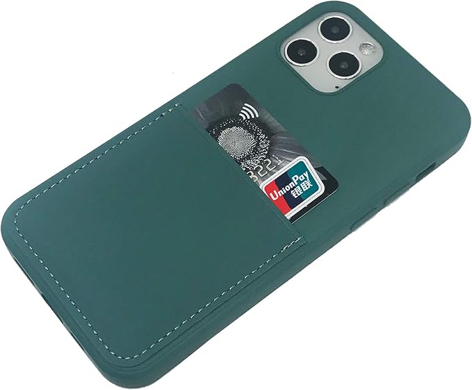 Ultra Slim Liquid Silicon Gel Case Compatible with iPhone 12,for iPhone 12 Pro 6.1 inch 2020 with Card Holder Sleeves Slot Anti-Scratch Shockproof Wallet Cover with Screen Protector (Pine Green)