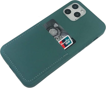 Ultra Slim Liquid Silicon Gel Case Compatible with iPhone 12,for iPhone 12 Pro 6.1 inch 2020 with Card Holder Sleeves Slot Anti-Scratch Shockproof Wallet Cover with Screen Protector (Pine Green)