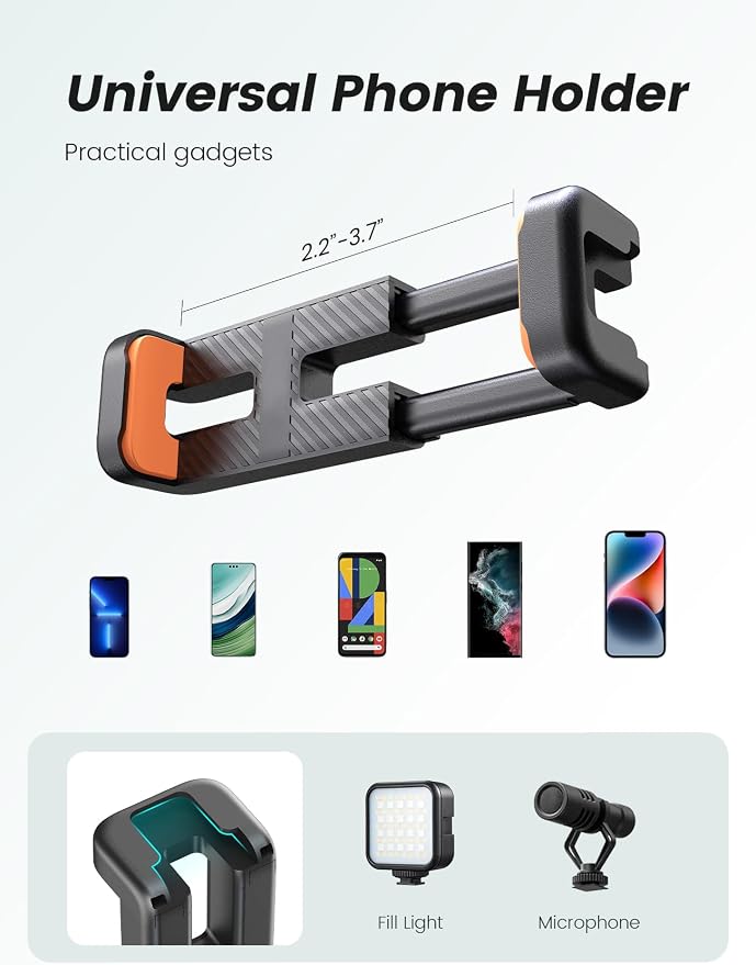 Phone Tripod with Light, Portable and Flexible Phone Stand for Video Recording with Wireless Remote, 360° Rotating Tabletop & Travel Tripods for iPhone, Smartphones, Camera