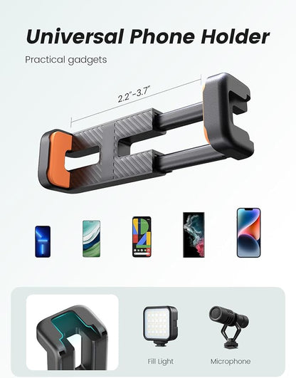 Phone Tripod with Light, Portable and Flexible Phone Stand for Video Recording with Wireless Remote, 360° Rotating Tabletop & Travel Tripods for iPhone, Smartphones, Camera