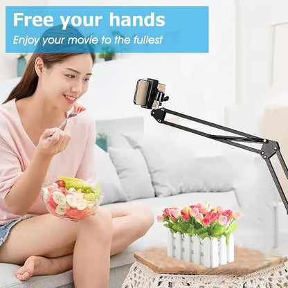 Overhead Tripod Mount for Camera Webcam Ring Light, Over Head Articulating Arm with Phone Holder and Ball Head, Desktop Suspension Scissor Accessory for Live Streaming,Video Recording