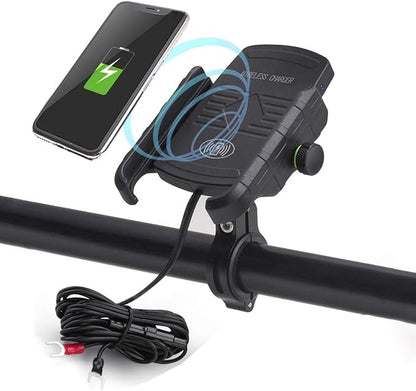 iMESTOU Motorcycle Wireless Charger Phone Mount Waterproof Handlebar Qi Charging Phone Holder 360 Rotatable for 3.5-6.5 Inch Cellphones Work with 12V/24V Vehicles