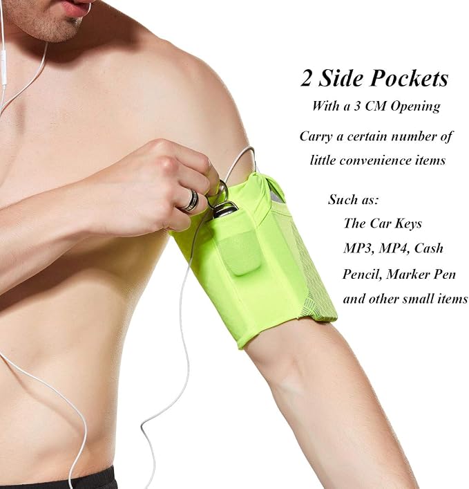 Cell Phone Armband for Running, Universal Sports Armband for iPhone X 8/7/6/6S Plus, Samsung Galaxy S9/S8/S7/S6 Phone Arm Holder with Keys Pocket for Gym Workouts Exercise or Running, Green,L