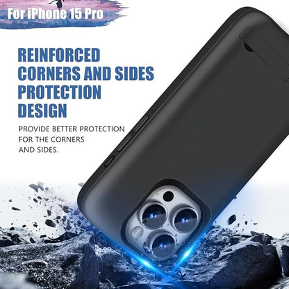 New Version Battery Case for iPhone 15 Pro, 5000mAh Rechargeable Extended Battery Charging Charger Case, Add 100% Extra Juice (6.1 Inches) Black
