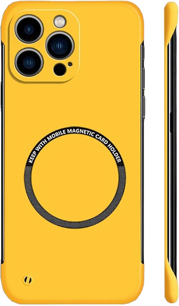 Ultra Thin Hard Pc Magnetic Frameless Case, Compatible with Magsafe and Wireless Charging, for iPhone 16/15/14/13/12/11ProMax (Yellow,for iPhone 15Pro)