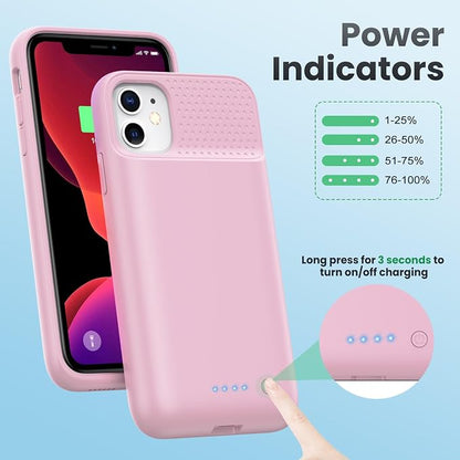 Feob Battery Case for iPhone 11/XR, [2026 Upgraded] 7500mAh Slim Portable Smart Charging Case Rechargeable Protective Extended Charging Cover for iPhone 11/XR-Pink