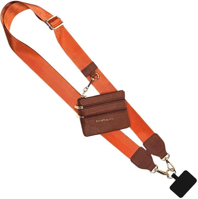 Save the Girls Clip and Go Phone Strap Solid (Brown - Brown Pouch) - Crossbody Phone Strap Chain with Zipper Wallet Pouch – Phone Lanyard with Zippered Pouch