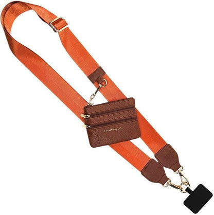 Save the Girls Clip and Go Phone Strap Solid (Brown - Brown Pouch) - Crossbody Phone Strap Chain with Zipper Wallet Pouch – Phone Lanyard with Zippered Pouch