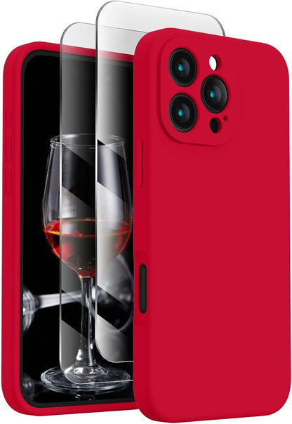 FireNova Designed for iPhone 16 Pro Max Case, Silicone Upgraded [Camera Protection] Phone Case with [2 Screen Protectors], Soft Anti-Scratch Microfiber Lining Inside, 2024, Deep Red