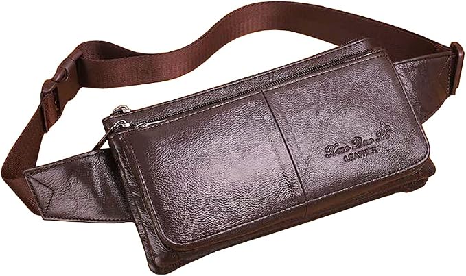 Hebetag Leather Fanny Pack Waist Bag for Men Women Outdoor Travel Hunting Hiking Camping Hip Bum Belt Cell Phone Purse Wallet Pouch, Coffee
