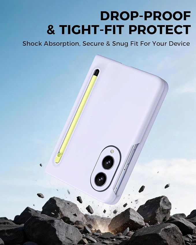 NINKI Stylus Pen for Samsung Galaxy Fold 8 Case with Built-in Screen Protector,Stylus Pen Holder Military Grade Rugged Dustproof Pen Storage Matte Case for Galaxy Fold 8 Light Purple