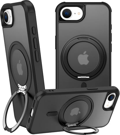 360° Magnetic Swivel Ring for iPhone 16E & 17E Case, Built-in Metal Stand and Ring Holder, Magsafe Compatible, Military Grade Protection, Shock Resistant - Black