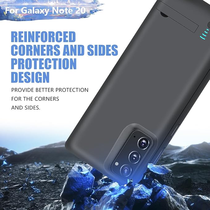 Upgraded Battery Case for Samsung Galaxy Note 20 5G, 6000mAh Rechargeable Extended Battery Charging Charger Case, Add 100% Extra Juice (6.7 Inches) Black
