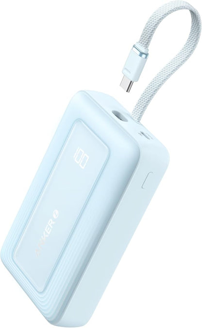 Anker Portable Charger, 10,000mAh 30W Power Bank, USB-C in and Out Fast Charging Battery Pack, Travel Essential Phone Power Bank, for iPhone 17/16, Galaxy and More (Blue, 10000, Milliamp Hours)