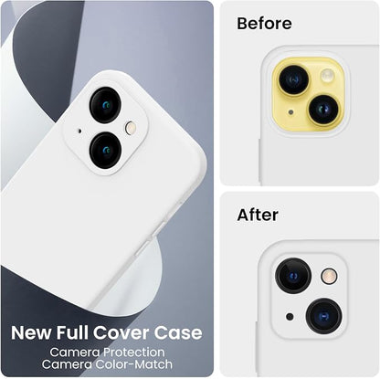 FireNova Designed for iPhone 14 Case, Silicone Upgraded [Camera Protection] Phone Case with [2 Screen Protectors], Soft Anti-Scratch Microfiber Lining Inside, 6.1 inch, White