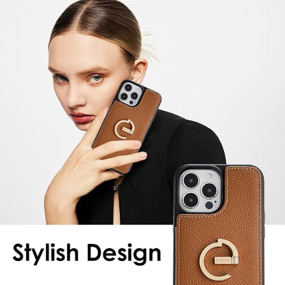CUSTYPE for iPhone 14 Pro Wallet Case with Card Holder,180°Folding Ring Kickstand Card Slots,Leather Case with Wallet for Women and Men for iPhone 14 Pro 6.1"-Brown