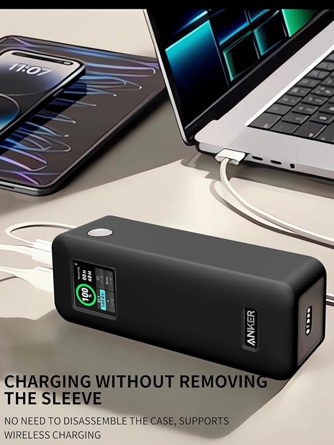 Case for Anker Prime 27,650mAh Power Bank (250W) with 100W Charging Base,Soft Skin Silicone Case Cover with Lanyard，Full Protective Case for -Black