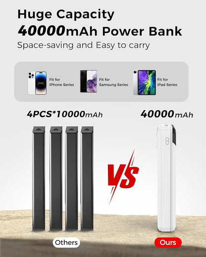 Portable Charger 40000mAh Power Bank, PD 22.5W Fast Charging | Built-in Cable, 4 Output 3 Input, Digital Display, Compatible with iPhone 17 16 15 14 13 Android