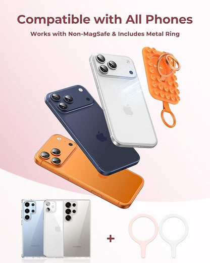 Syncwire Magnetic Suction Phone Mount for MagSafe, Silicone Octo Cup Buddy Sticky Grip Ring Holder, Hands-Free/Selfie/Video for TikTok & Instagram Influencer/Creator, iPhone Compatible,Orange