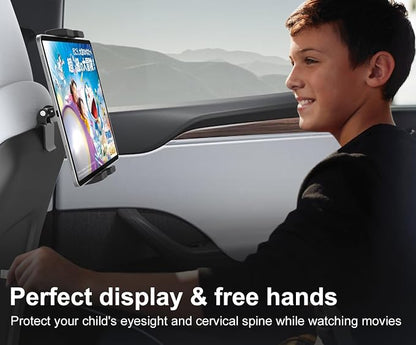GDZN Tesla Back Seat Tablet Holder, 1-Second Install Seat-Back Wedge Mount for Model 3/Y, Metal Ball Head 360° Rotation iPad Holder for Kids Travel, Fits 4.7-13" iPad Pro/Air/Mini, Galaxy Tab, iPhone