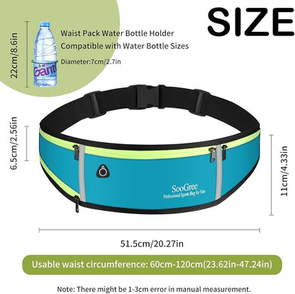 SooGree Men Women Running Belts,Slim Sport Belts,Waterproof Running Fanny Pack,Waterproof Running Waist Packs with Reflective Strip,Runner Belt for Running Walking Cycling Camping Gym (Blue)