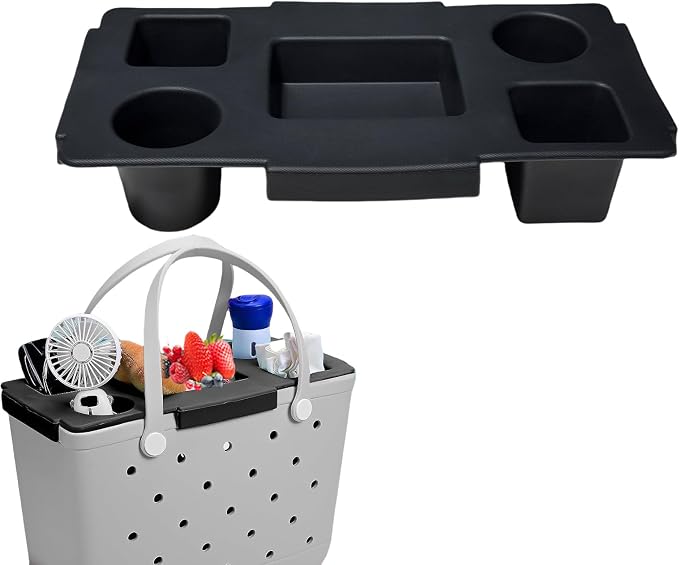Top Cup Phone Holder Tray Storage Lid for Stanley Compatible with Bogg Bag XL Cover, Cup Organizer Holder Waterproof Silicone Multifunctional Storage Box for Outdoor Beath Camping Travel (Black, XL)