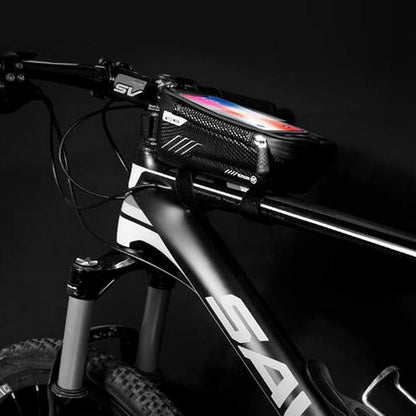 Bike Frame Bag, Bike Phone Mount, Waterproof Cycling Front Top Tube Pouch Pannier Bicycle Frame Phone Holder Crossbar Storage Bags for iPhone 13 12 11 Pro MAX XS XR X 8 7 Plus Smartphones Below 6.5''