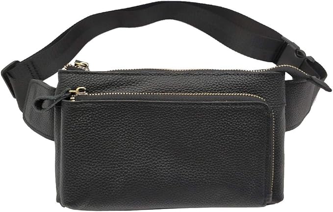 Hebetag Leather Waist Pack Fanny Bag for Men Women Outdoor Travel Sports Running Walking Hiking Hip Bum Belt Slim Cell Phone Purse Casual Waist Wallet Pouch (#02Black)