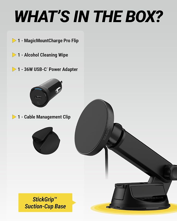 Scosche MPQTRWDA Qi2 MagSafe Car Mount Charger 25W Fast Wireless Magnetic Cell Phone Holder with Adjustable Arm for Windshield or Dashboard Compatible with iPhone 17/16/15/14/13/12 & Samsung S25