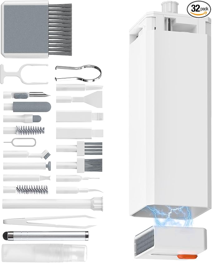 Keyboard Cleaning Kit Laptop Cleaner, All-in-1 Multi-Function Electronic Cleaner Kit, Screen Spray Cleaning Brush Tool PC Accessories for iPhone iPad MacBook Earbud Camera Monitor Computer (White)