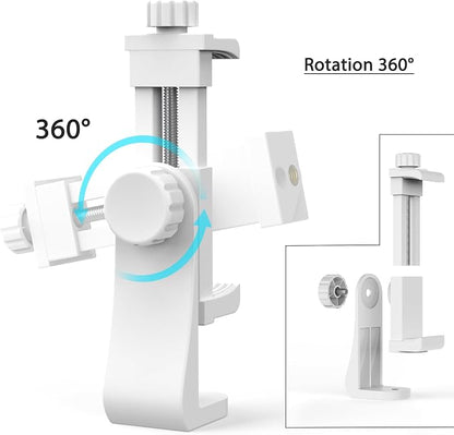 Universal Phone Tripod Mount Adapter with Ｗireless Camera Remote, Cell Phone Holder with Adjustable Clamp for Selfie Stick Monopod Compatible with iPhone, Samsung and so on -White