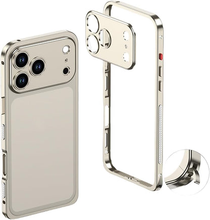 Thin Metal Frame Heat Dissipation Case with Lens Protector Slim Hard Titanium Shockproof for iPhone 17/16/15/14 /13 (White,for iPhone15Plus)