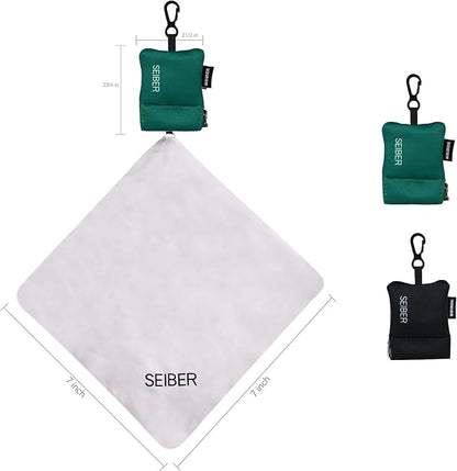 SEIBER Eyeglass Cleaning Microfiber Cloth - with Neoprene Pouch | 7 x 7 inch Glasses Cleaning Cloth for Sunglasses,Laptops, Cameras,Screen| Self-Closing Bottom(2PCS,BK GRN)