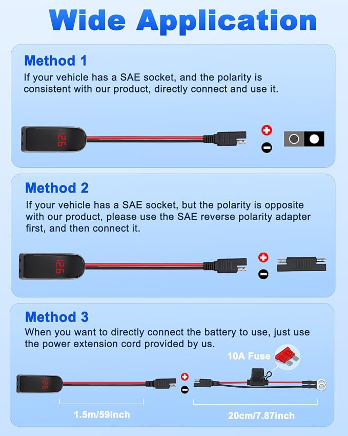 EXTRACTME Motorcycle Phone Charger, 36W Dual USB Type C PD 3.0 & QC 3.0 Motorcycle USB Charger with Voltmeter & ON/Off Switch, Waterproof Fast Charging SAE to USB Adapter for Phone, Tablet, GPS, etc