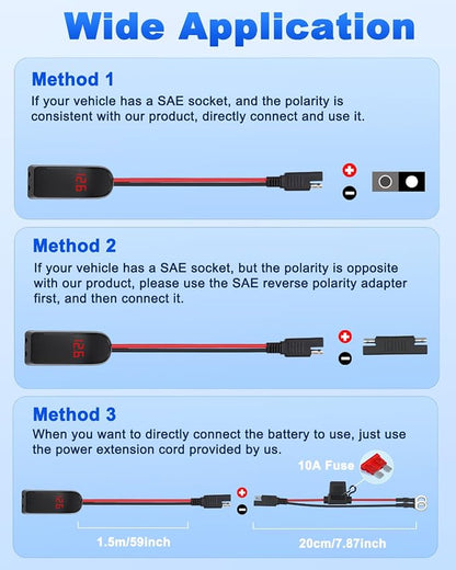 EXTRACTME Motorcycle Phone Charger, 36W Dual USB Type C PD 3.0 & QC 3.0 Motorcycle USB Charger with Voltmeter & ON/Off Switch, Waterproof Fast Charging SAE to USB Adapter for Phone, Tablet, GPS, etc