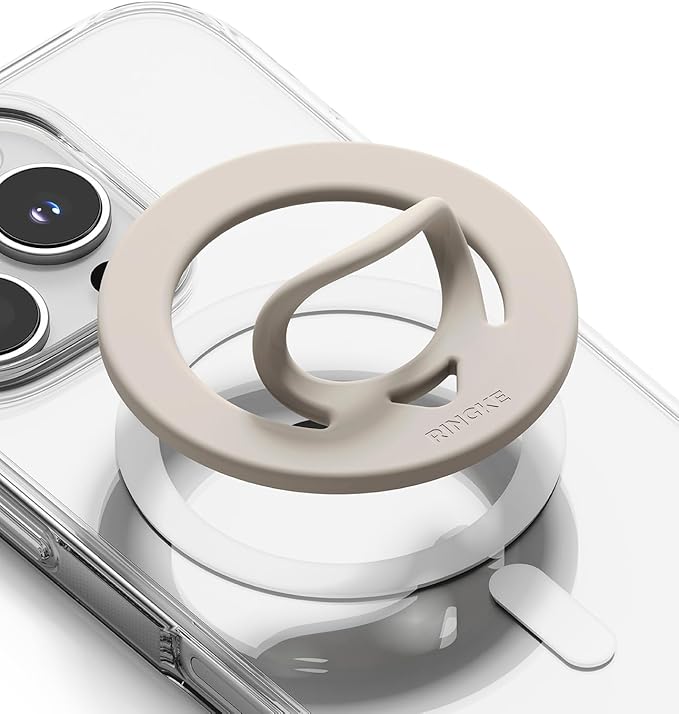 Ringke Dual Magnetic Silicone Ring [Compatible with MagSafe] Phone Grip, Dual-Sided Powerful Magnet, Lightweight (0.04 lb) & Super Slim (0.13 in) Soft Holder for iPhone, Galaxy, Pixel - Warm Gray