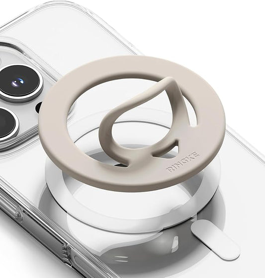 Ringke Dual Magnetic Silicone Ring [Compatible with MagSafe] Phone Grip, Dual-Sided Powerful Magnet, Lightweight (0.04 lb) & Super Slim (0.13 in) Soft Holder for iPhone, Galaxy, Pixel - Warm Gray