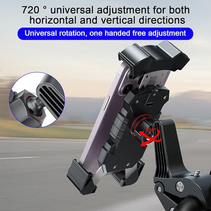 AICEL Motorcycle Phone Mount, Anti-Shake Bicycle Handlebar Cell Phone Holder with Secure Lock, Adjustable Motorbike Smartphone Bracket Accessories, Universal for Scooter ATV Motorcycle