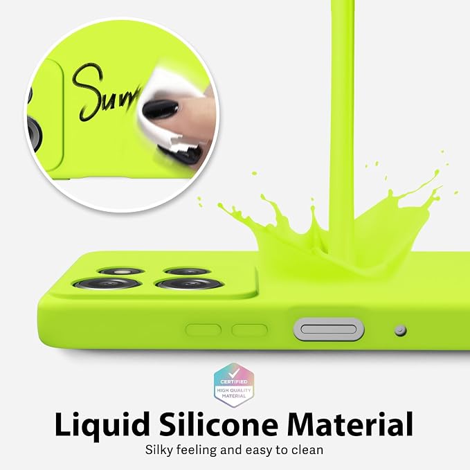 oakxco for Motorola Moto G Power 2025 Case Liquid Silicone, Cute Thin Slim Soft Rubber Gel for Women Men, Smooth Matte TPU Plain Bright Color Girly Case with Camera Cover, Fluorescent Neon Green Lime