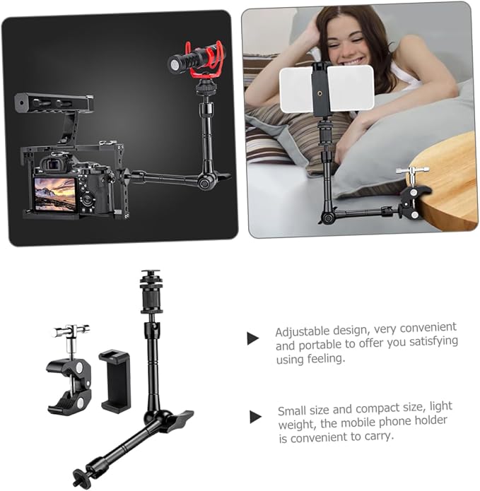 Adjustable Clip on Phone Holder Stand Rotatable Arm Mobile Phone Mount for Desk Car Bedroom Office Hands Free Viewing