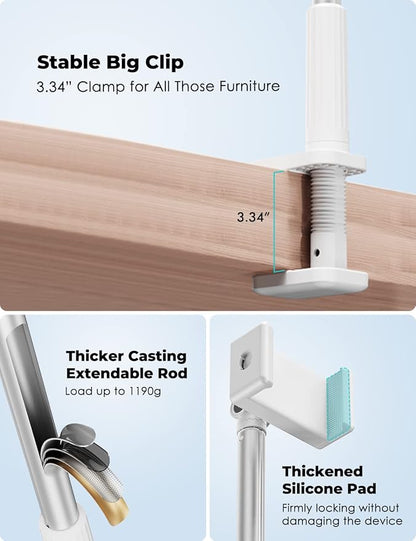 Viozon Phone Holder, Flexible Long Arm,Overhead Mount,360° Angle Adjustable,Aluminum Alloy, C Clamp for Headboard Bedside&Table&Desk,Compatible with 3.5"-6.9" Phone,iPhone 16 15 Plus/Pro Max W