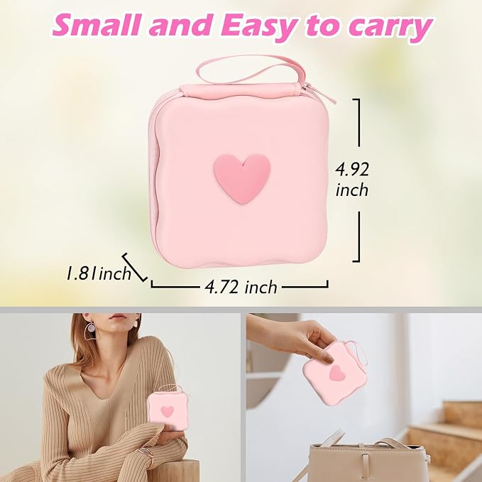 CameCosy Phone Charger Storage Case Cover Sets with Cable Protector for iPhone Charger, Wave Travel Storage Bag, Earphone Wire Saver Cable Organizer Soft Cute Cable Protector (Pink Love Heart)