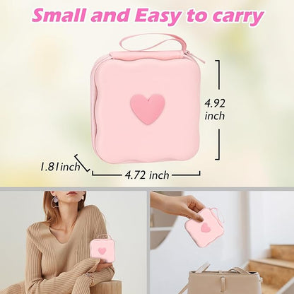 CameCosy Phone Charger Storage Case Cover Sets with Cable Protector for iPhone Charger, Wave Travel Storage Bag, Earphone Wire Saver Cable Organizer Soft Cute Cable Protector (Pink Love Heart)