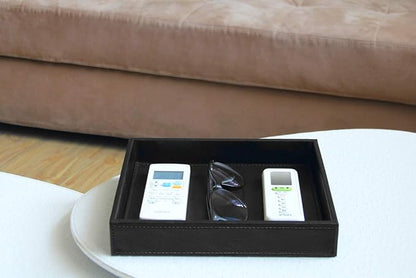 HofferRuffer Faux Leather Vanity Tray, Elegant Desktop Storage Organizer, Decorative Catchall for Perfume, Bathroom Valet, Nightstand or Dresser, Black, 10.2 x 8.4 x 1.8 Inches (Pack of 2)