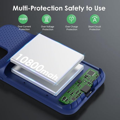 Battery Case for iPhone 12/12 Pro,[2025 Upgraded] 10800mAh Ultra-Slim Portable Extended Charger Case Cover for iPhone 12/12 Pro Charging Case (6.1 Inch)-Blue