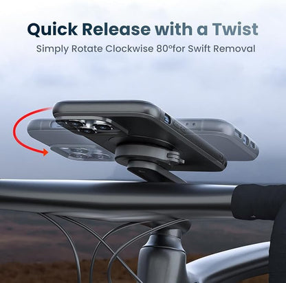 Bike Phone Mount - Secure Dual-Lock Cycling Mountain Bike Stem Phone Holder, Stable Aluminum Bicycle Clamp for MTB, Gravel & Road Bikes, 1-Hand Quick Twist Release, Fit iPhone & 4-7.3 Inch Cell Phones